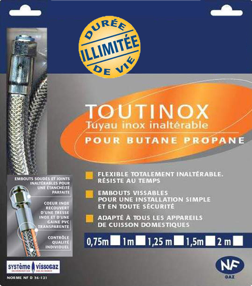FLEXIBLE INOX GAZ Butane/Propane 2.00 M DUREE ILLIMITEE